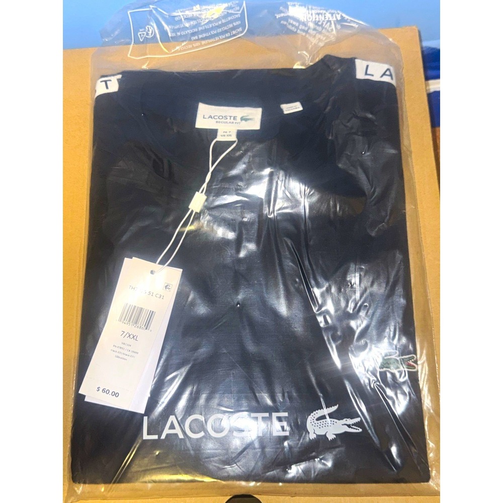 Lacoste Mens Black Solid Logo Pullover Crew Neck Tee Regular Fit XXL TH7079